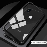 Луксозен алуминиев бъмпър от 2 части с магнити и стъклен протектор лице и гръб оригинален Magnetic Hardware Case за Apple IPhone XS Max черен